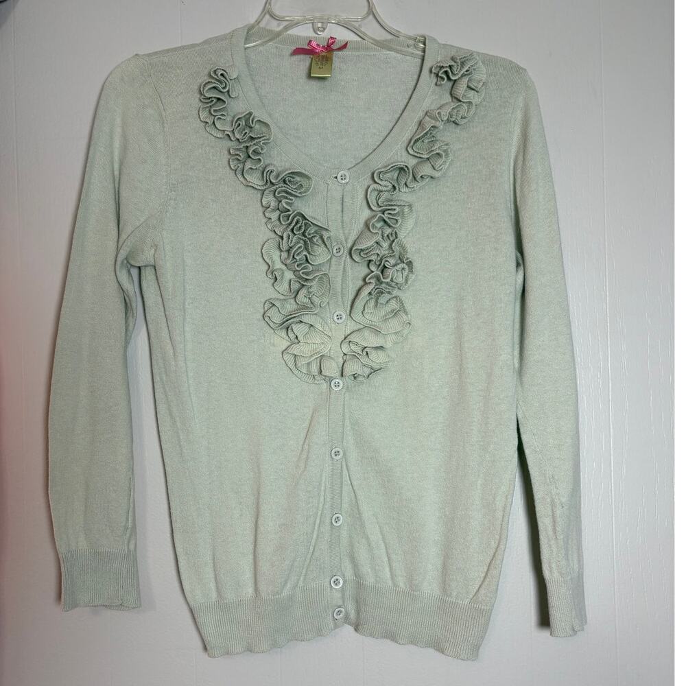 Downeast Basics Soft Lightweight Medium Ruffle Button Front Long Sleeve Cardigan